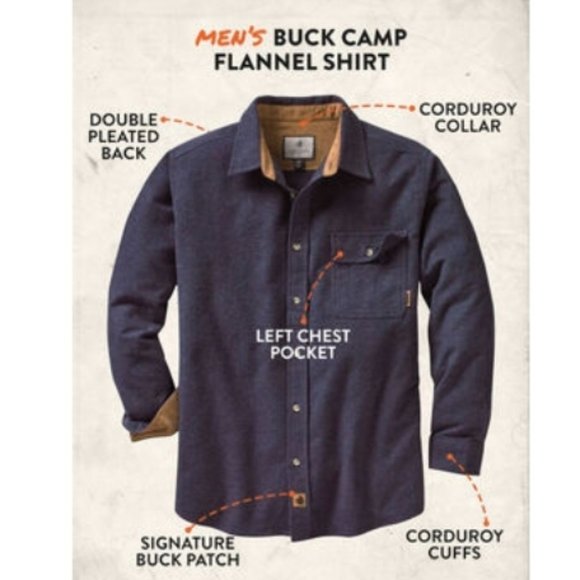 NWOT| LEGENDARY WHITETAILS MEN'S BUCK CAMP FLANNEL/CORDUROY SHIRT | NAVY BLUE … - Picture 2 of 3